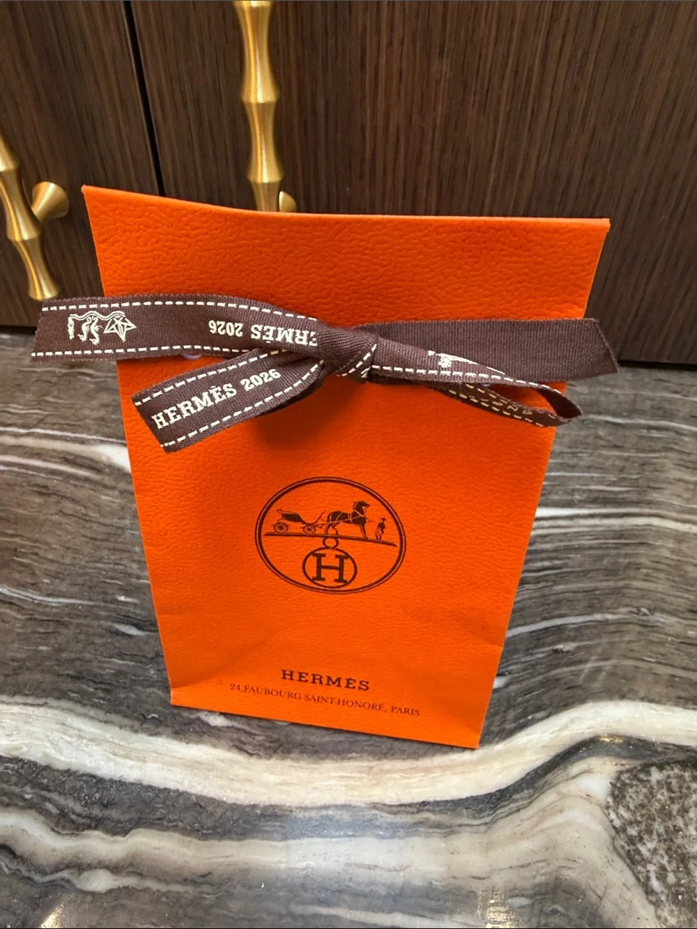Hermes Orange Gift Bag with Brown Ribbon